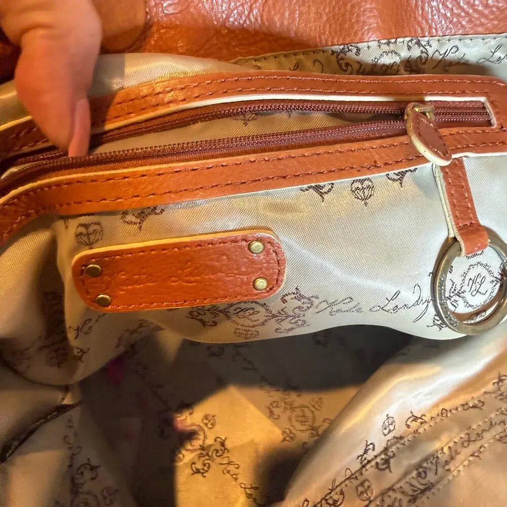 Kate Landry Canvas Leather Rope Handle Tote Satchel Beach Bag Large Beige
